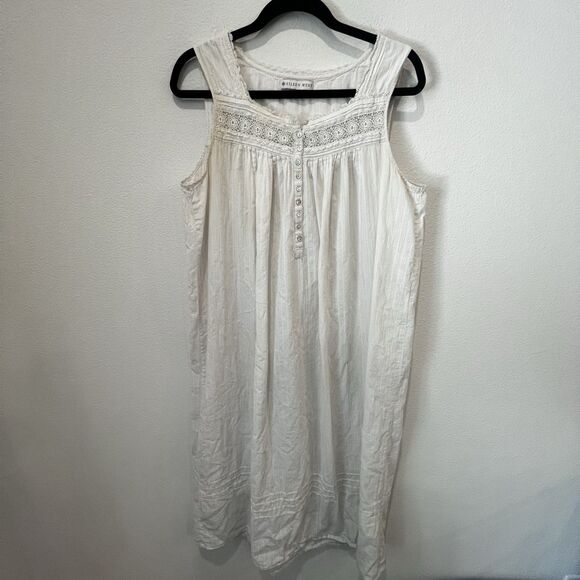 Eileen West White Cotton Sleeveless Nightgown Long Sz L Flawed Read - Picture 1 of 9